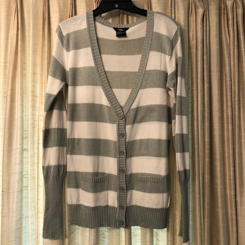 Gray and White Striped Cardigan